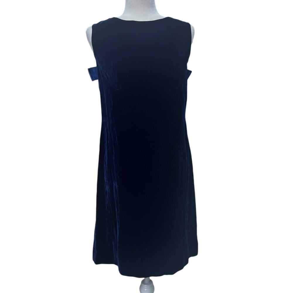 Vintage Blanes Navy Blue Velvet Mini Dress Made in England Bows on Back Size 12